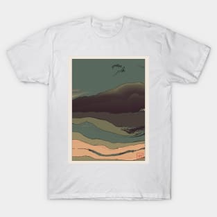 Abstract Landscape with birds flying over it – Ukiyo e style T-Shirt
